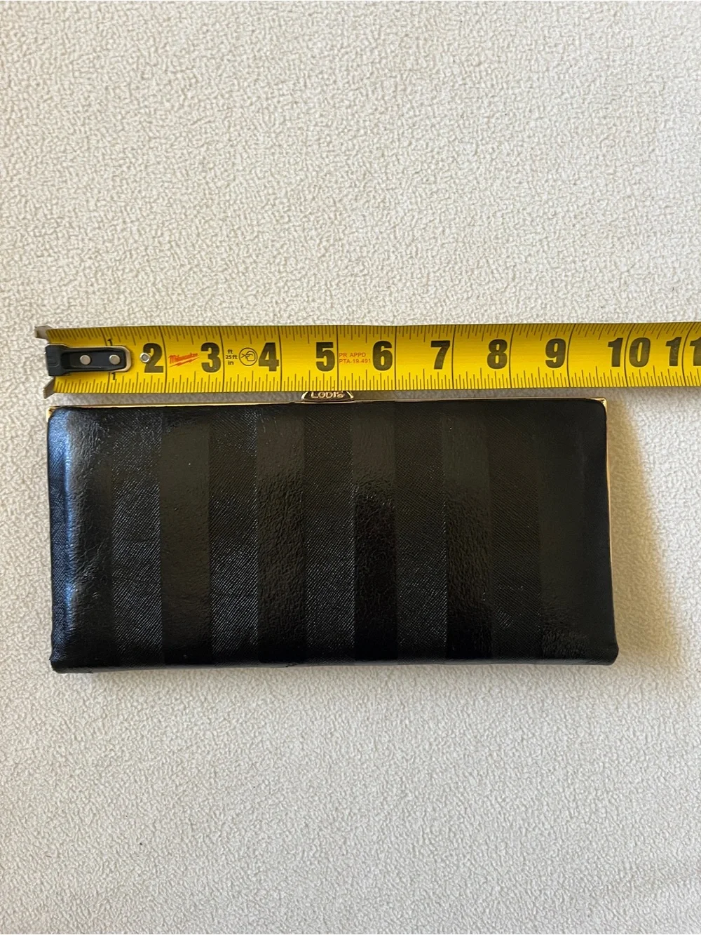 LODIS Black Gold Valley Boulevard Large Ballet Wallet Clutch Stripe Leather Fold